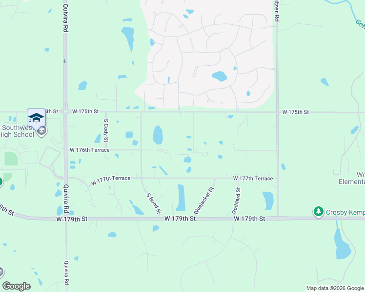 map of restaurants, bars, coffee shops, grocery stores, and more near 17630 Bluejacket Street in Overland Park