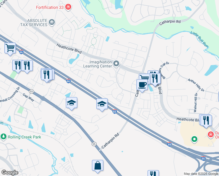 map of restaurants, bars, coffee shops, grocery stores, and more near 14215 Legend Glen Court in Gainesville