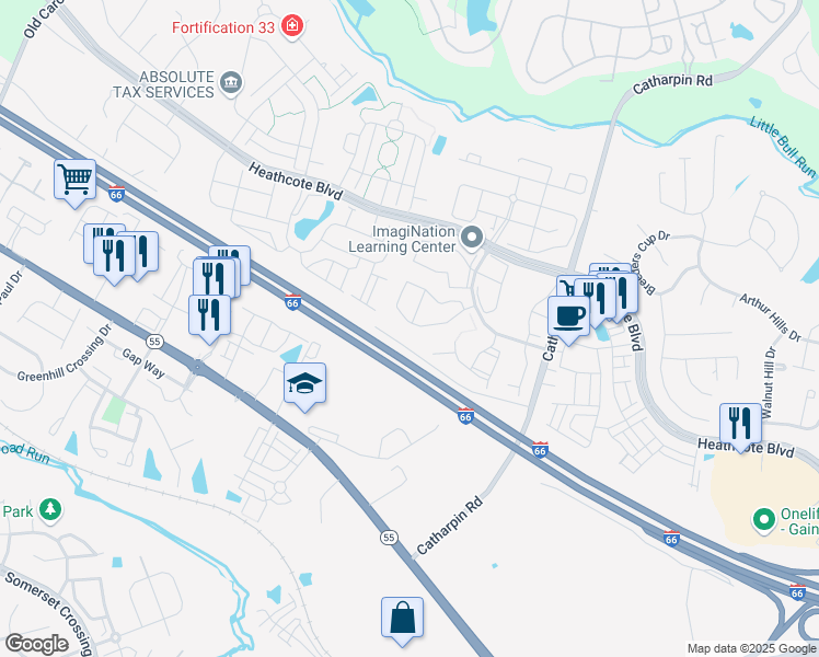 map of restaurants, bars, coffee shops, grocery stores, and more near 14251 Legend Glen Court in Gainesville