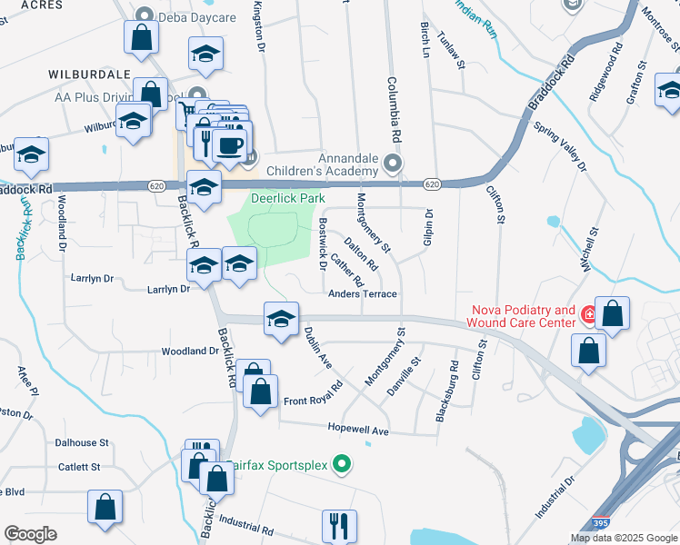 map of restaurants, bars, coffee shops, grocery stores, and more near 5216 Cather Road in Springfield