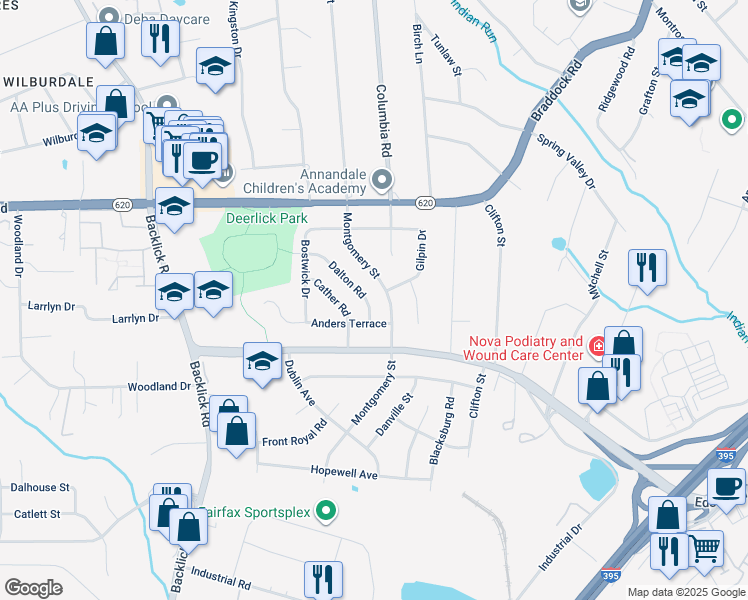 map of restaurants, bars, coffee shops, grocery stores, and more near 5227 Dalton Road in Springfield