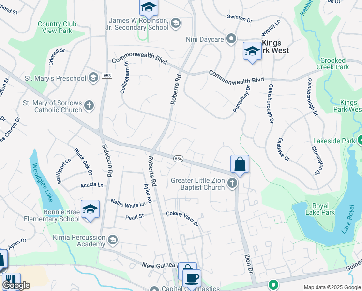 map of restaurants, bars, coffee shops, grocery stores, and more near 5309 Danas Crossing Drive in Fairfax
