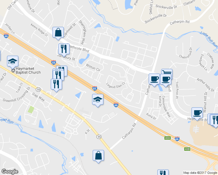 map of restaurants, bars, coffee shops, grocery stores, and more near 14253 Legend Glen Court in Gainesville