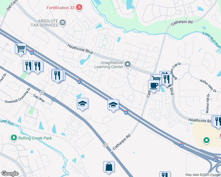 map of restaurants, bars, coffee shops, grocery stores, and more near 14251 Legend Glen Court in Gainesville