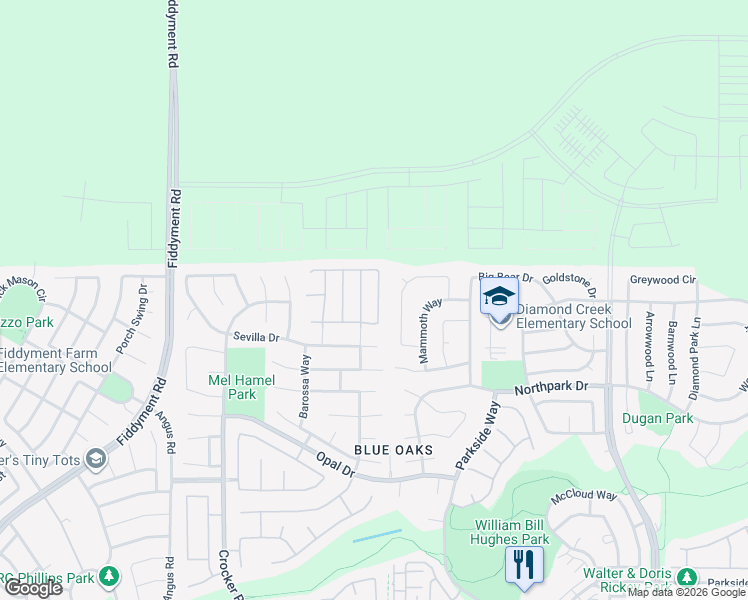 map of restaurants, bars, coffee shops, grocery stores, and more near 1858 Verrazona Drive in Roseville