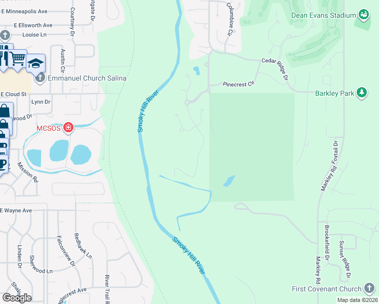 map of restaurants, bars, coffee shops, grocery stores, and more near 1732 South Marymount Road in Salina