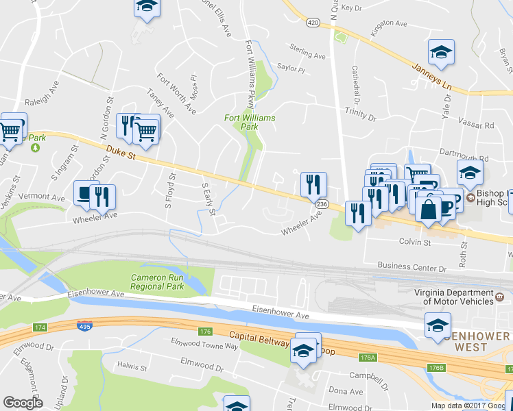 map of restaurants, bars, coffee shops, grocery stores, and more near 26 Cockrell Street in Alexandria