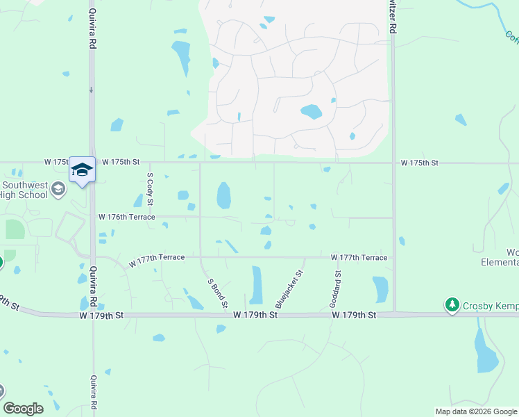 map of restaurants, bars, coffee shops, grocery stores, and more near 17630 Bluejacket Street in Overland Park