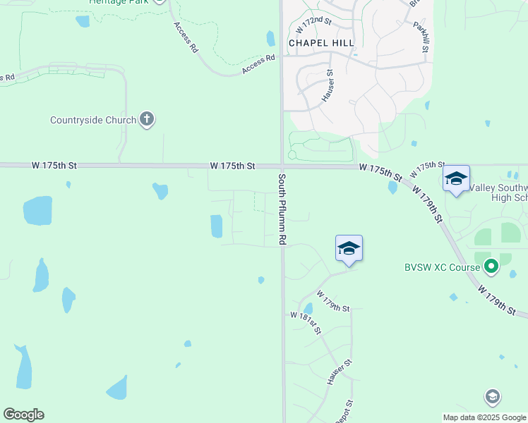 map of restaurants, bars, coffee shops, grocery stores, and more near South Pflumm Road in Overland Park