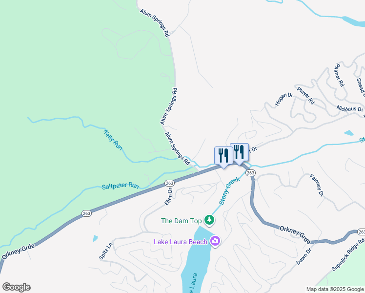 map of restaurants, bars, coffee shops, grocery stores, and more near 172 Alum Springs Road in Basye