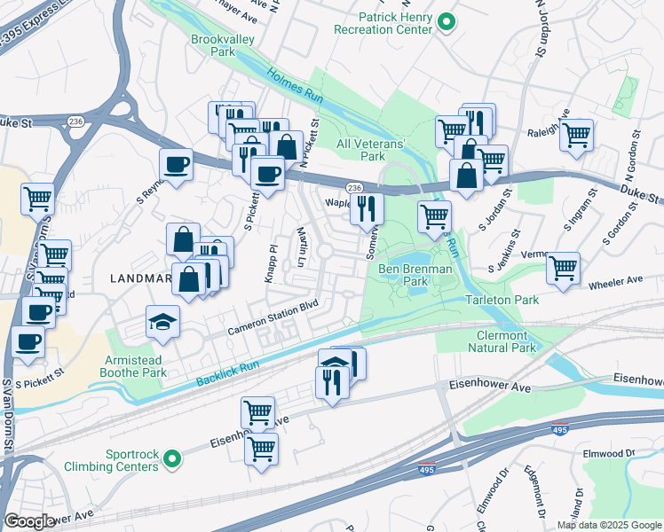 map of restaurants, bars, coffee shops, grocery stores, and more near 200 Cameron Station Boulevard in Alexandria