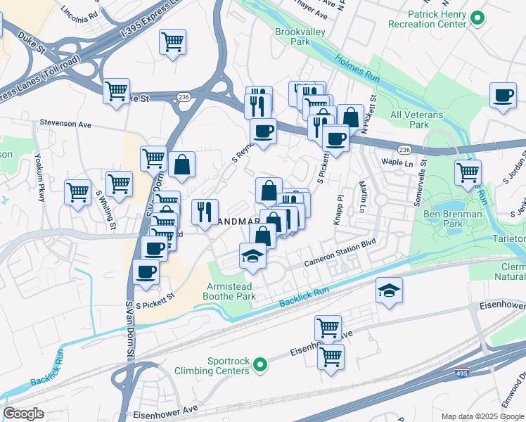 map of restaurants, bars, coffee shops, grocery stores, and more near 287 South Pickett Street in Alexandria