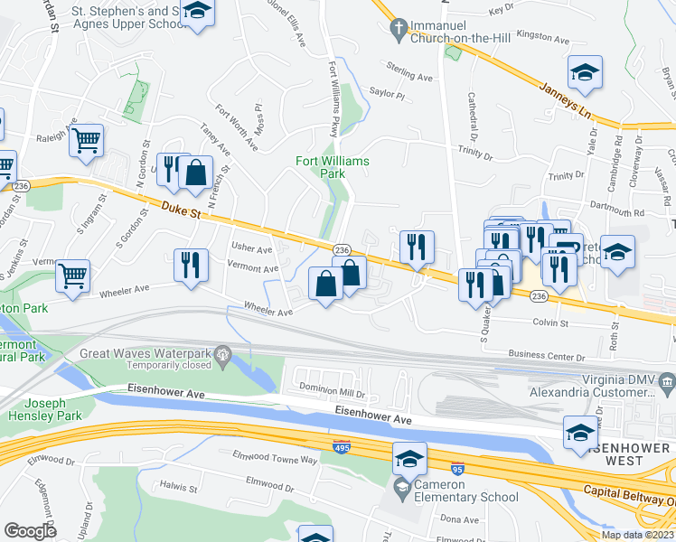 map of restaurants, bars, coffee shops, grocery stores, and more near 26 Cockrell Street in Alexandria
