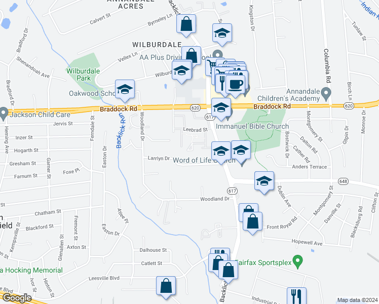 map of restaurants, bars, coffee shops, grocery stores, and more near 7085 Leestone Street in Springfield