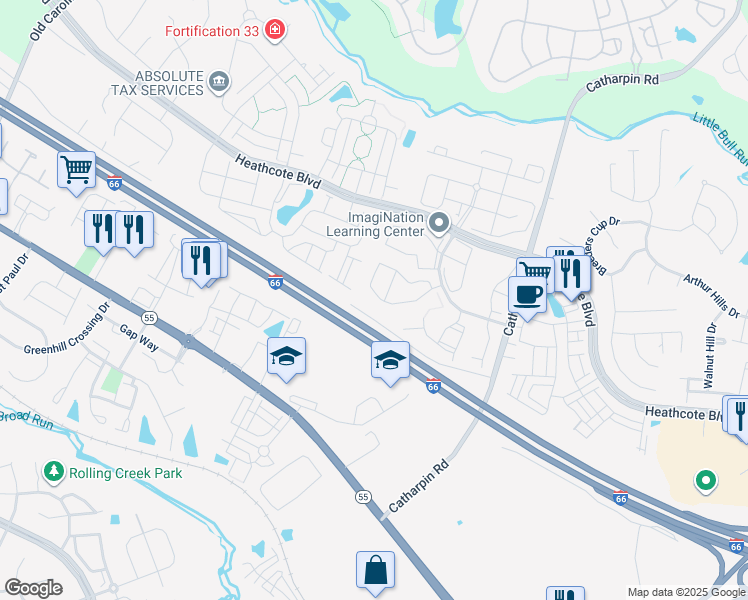 map of restaurants, bars, coffee shops, grocery stores, and more near 14259 Legend Glen Court in Gainesville