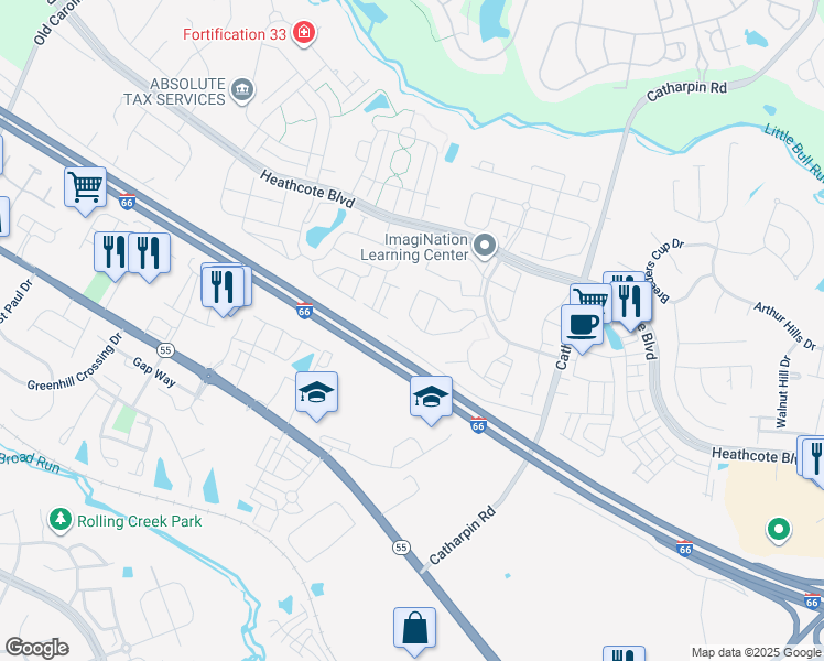 map of restaurants, bars, coffee shops, grocery stores, and more near 14259 Legend Glen Court in Gainesville