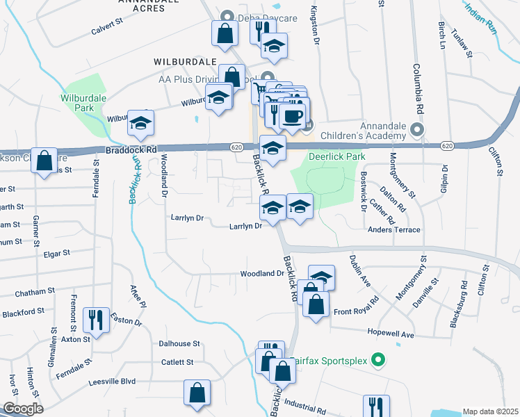 map of restaurants, bars, coffee shops, grocery stores, and more near 7011 Leestone Street in Springfield