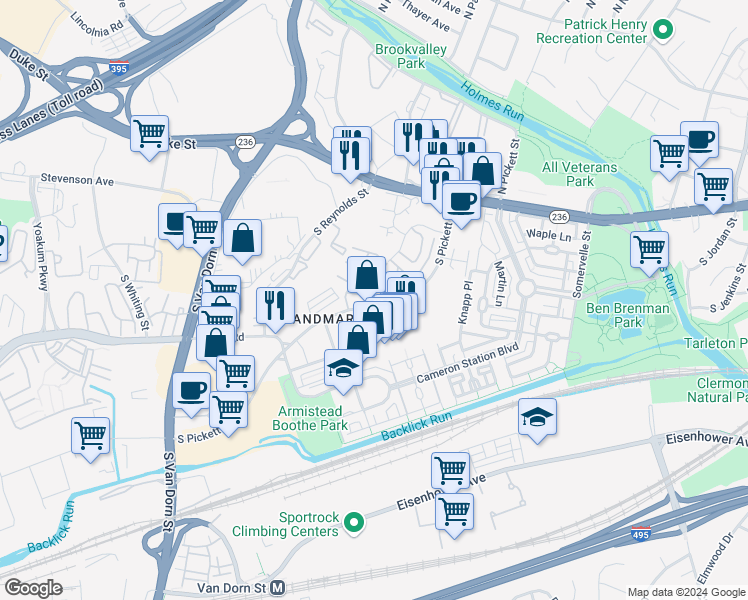 map of restaurants, bars, coffee shops, grocery stores, and more near 287 South Pickett Street in Alexandria