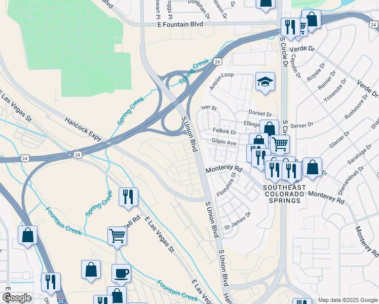 map of restaurants, bars, coffee shops, grocery stores, and more near 2010 Alperton Heights in Colorado Springs