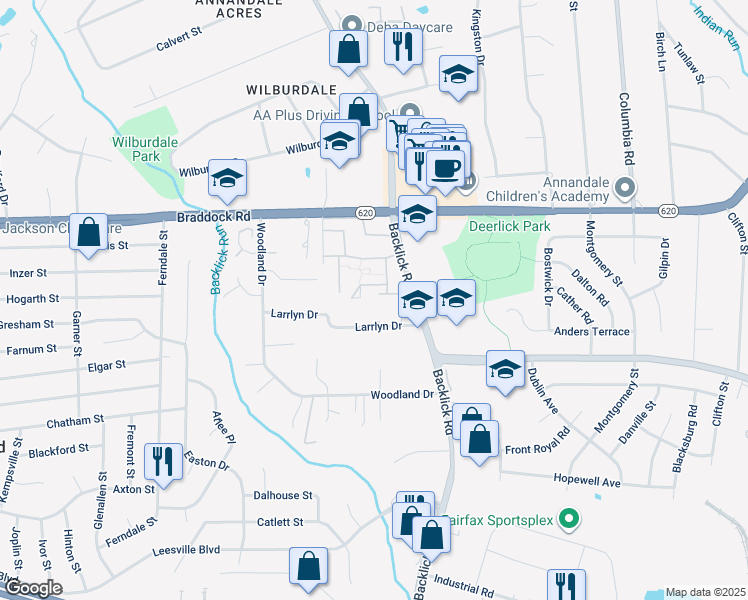 map of restaurants, bars, coffee shops, grocery stores, and more near 7033 Leestone Street in Springfield