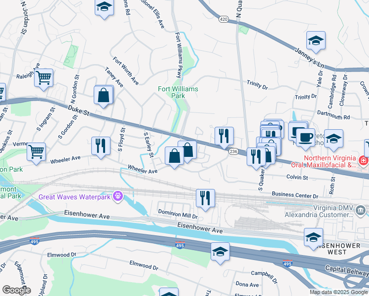 map of restaurants, bars, coffee shops, grocery stores, and more near 18 Cockrell Street in Alexandria
