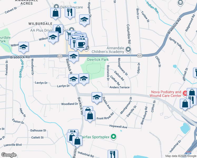 map of restaurants, bars, coffee shops, grocery stores, and more near 6742 Anders Terrace in Springfield