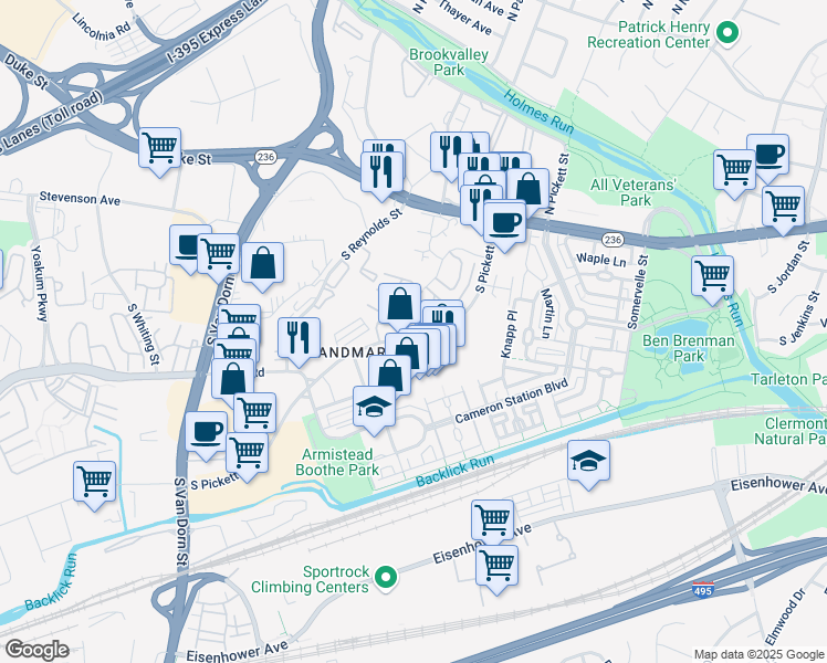 map of restaurants, bars, coffee shops, grocery stores, and more near 279 South Pickett Street in Alexandria