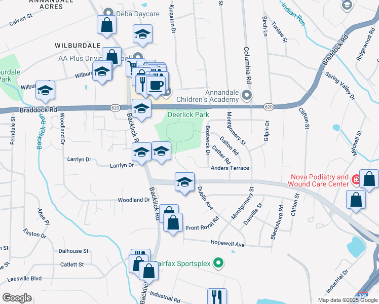 map of restaurants, bars, coffee shops, grocery stores, and more near 6742 Anders Terrace in Springfield