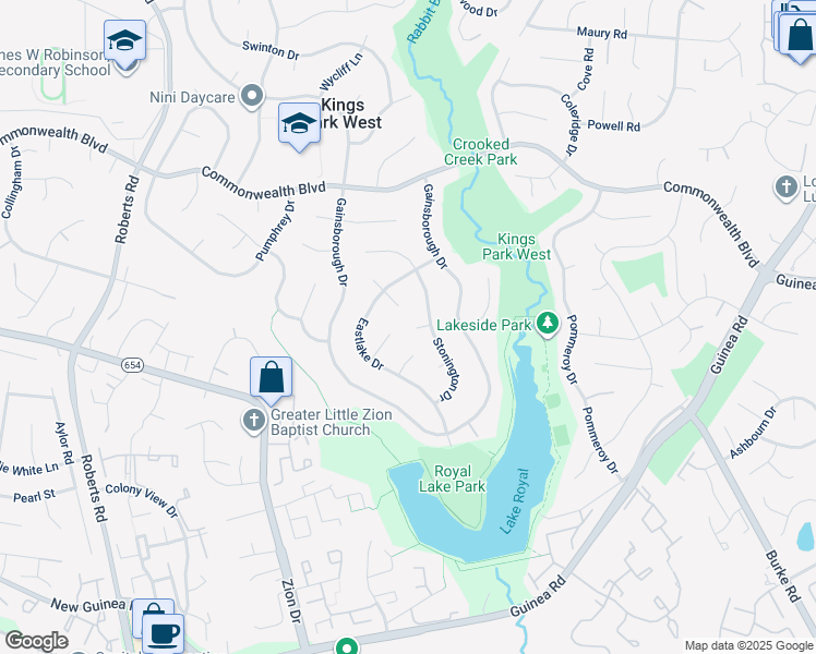 map of restaurants, bars, coffee shops, grocery stores, and more near 10004 Dalroy Court in Fairfax