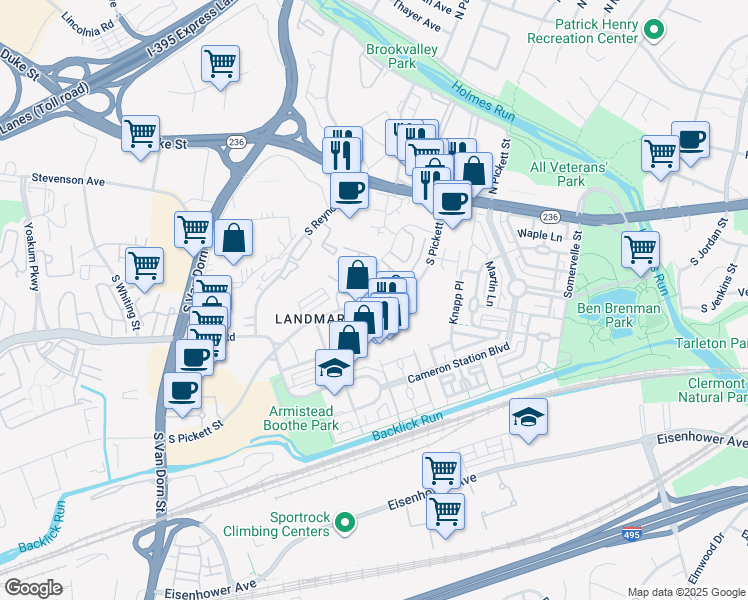 map of restaurants, bars, coffee shops, grocery stores, and more near 273 South Pickett Street in Alexandria