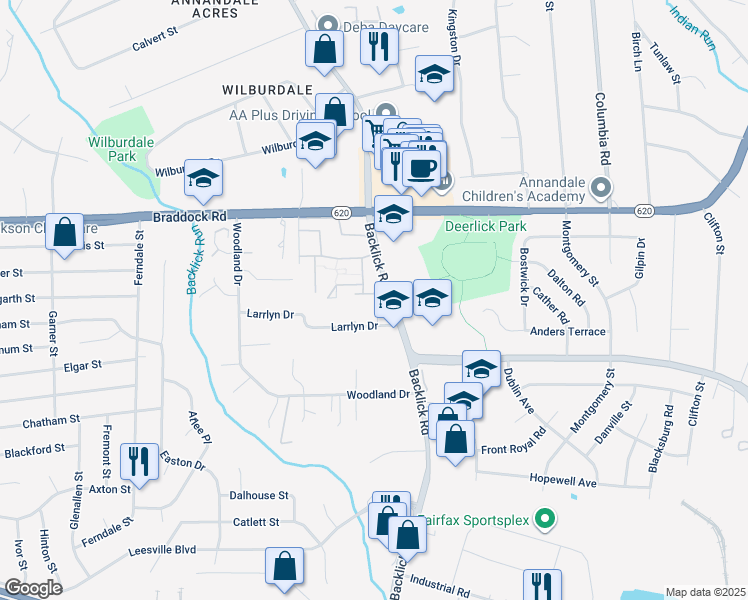 map of restaurants, bars, coffee shops, grocery stores, and more near 7011 Leestone Street in Springfield