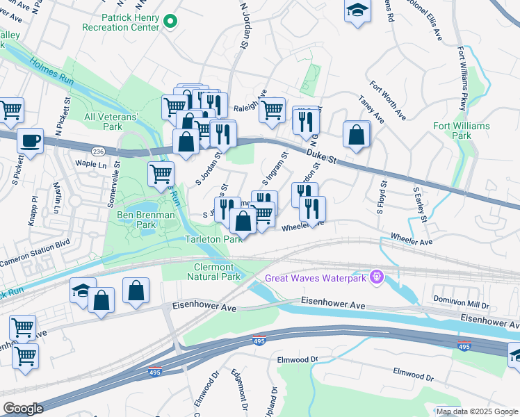 map of restaurants, bars, coffee shops, grocery stores, and more near 4322 Vermont Avenue in Alexandria