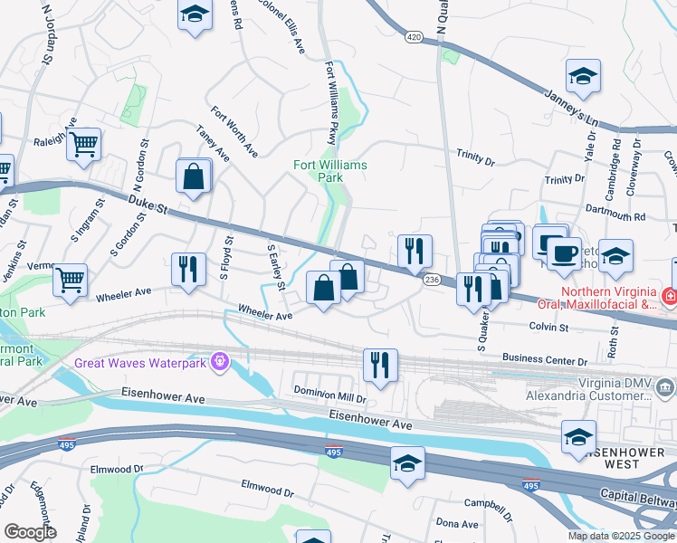 map of restaurants, bars, coffee shops, grocery stores, and more near 18 Cockrell Street in Alexandria