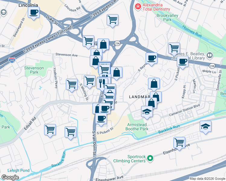map of restaurants, bars, coffee shops, grocery stores, and more near in Alexandria