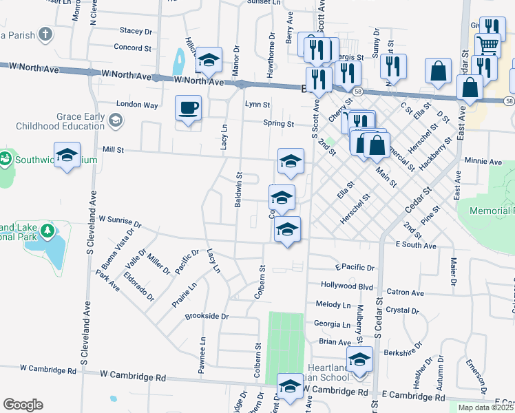map of restaurants, bars, coffee shops, grocery stores, and more near 210 West Walnut Street in Belton