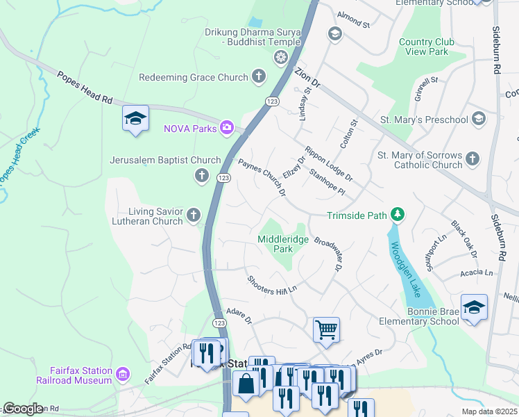 map of restaurants, bars, coffee shops, grocery stores, and more near 10902 Spurlock Court in Fairfax