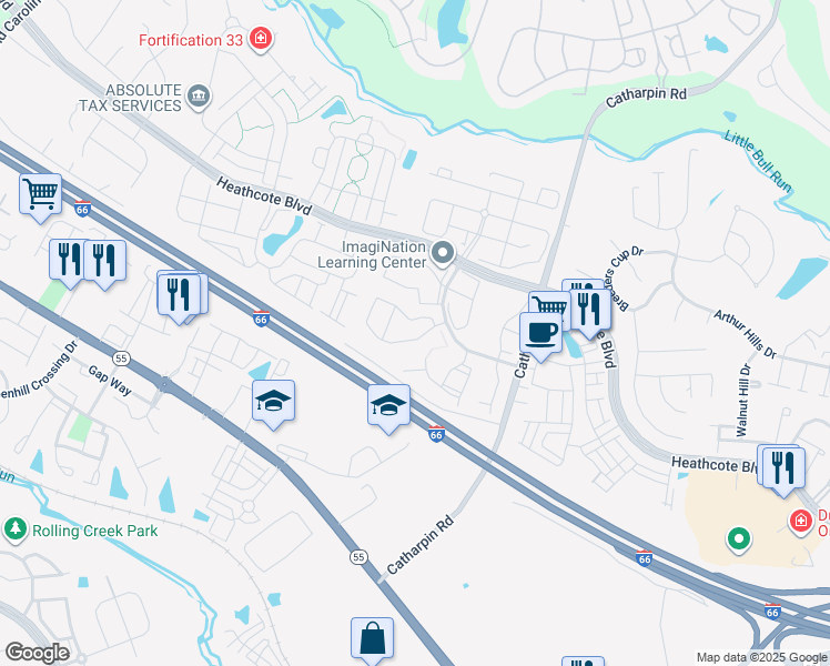 map of restaurants, bars, coffee shops, grocery stores, and more near 14216 Legend Glen Court in Gainesville
