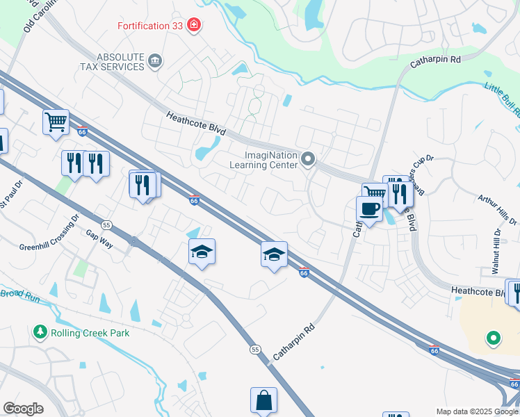 map of restaurants, bars, coffee shops, grocery stores, and more near 14267 Legend Glen Court in Gainesville