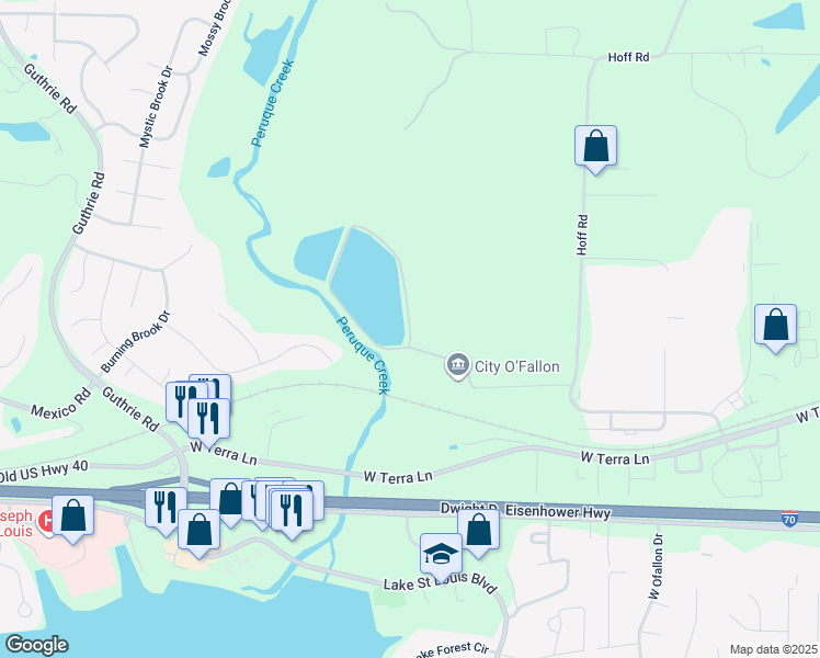 map of restaurants, bars, coffee shops, grocery stores, and more near Progress West Lane in O'Fallon