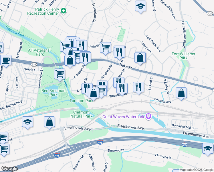 map of restaurants, bars, coffee shops, grocery stores, and more near 4305 Vermont Avenue in Alexandria