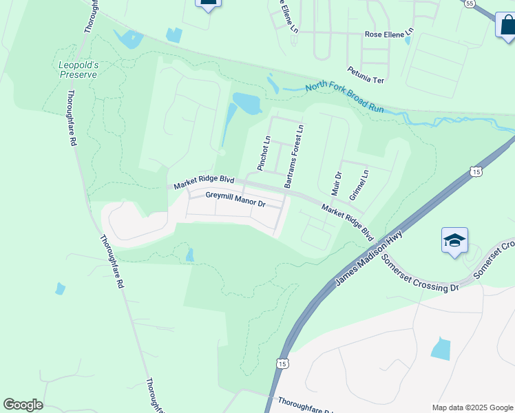 map of restaurants, bars, coffee shops, grocery stores, and more near 15931 Greymill Manor Drive in Haymarket