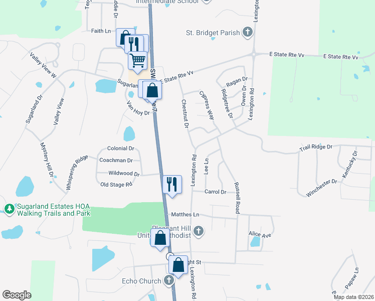map of restaurants, bars, coffee shops, grocery stores, and more near 1803 Chestnut Drive in Pleasant Hill