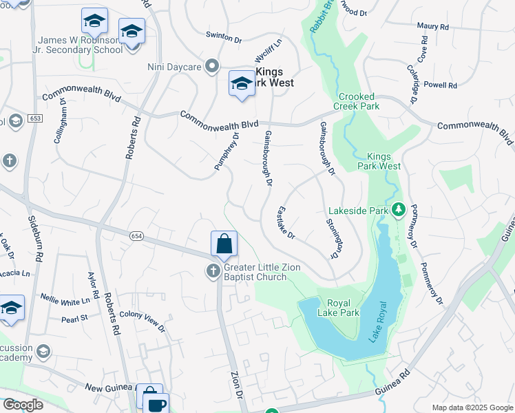 map of restaurants, bars, coffee shops, grocery stores, and more near 5220 Gainsborough Drive in Fairfax
