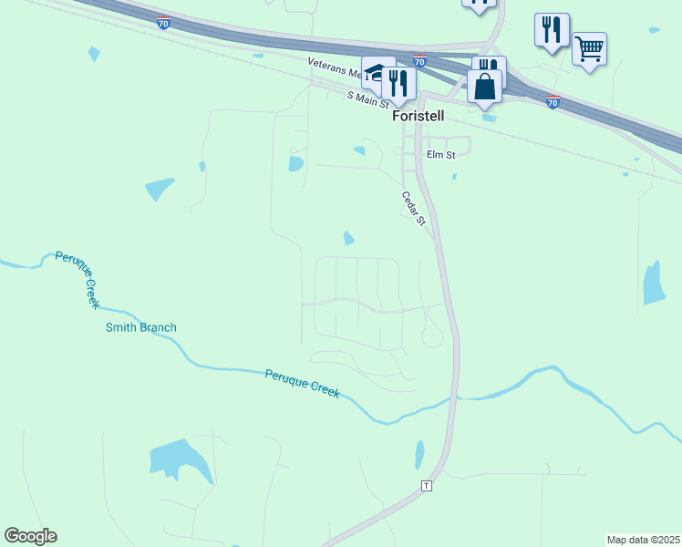 map of restaurants, bars, coffee shops, grocery stores, and more near 130 Croom Drive in Foristell