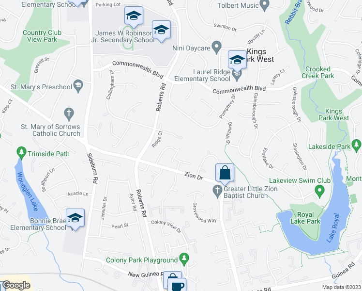map of restaurants, bars, coffee shops, grocery stores, and more near 5350 Brandon Ridge Way in Fairfax