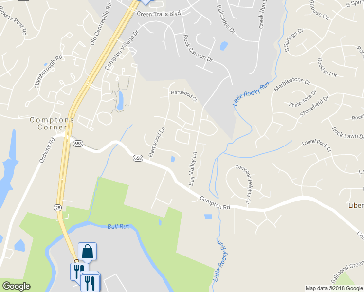 map of restaurants, bars, coffee shops, grocery stores, and more near 6840 Chasewood Circle in Centreville
