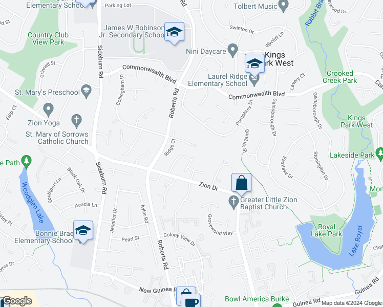 map of restaurants, bars, coffee shops, grocery stores, and more near 5352 Brandon Ridge Way in Fairfax