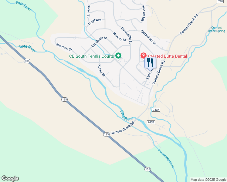 map of restaurants, bars, coffee shops, grocery stores, and more near 257 Kubler Street in Crested Butte