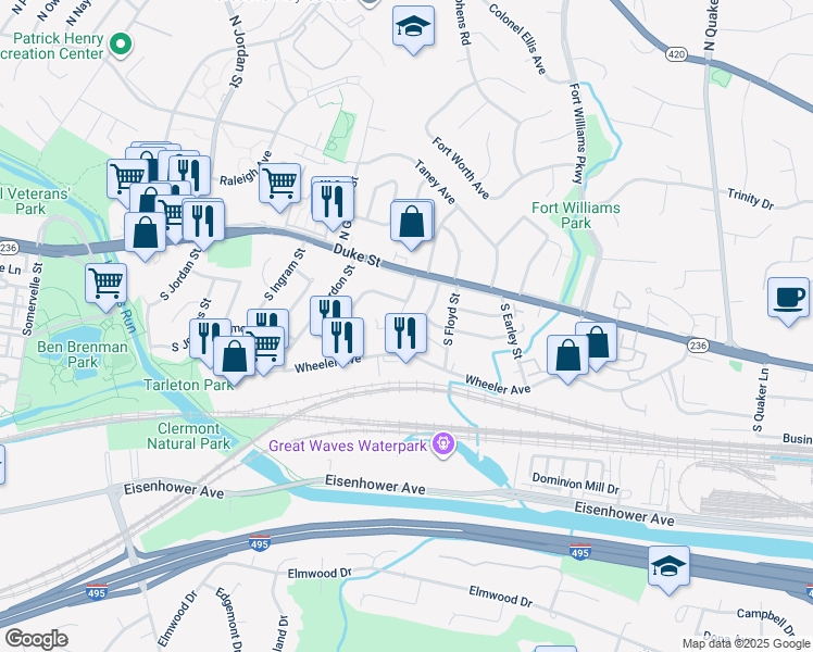 map of restaurants, bars, coffee shops, grocery stores, and more near 34 South French Street in Alexandria