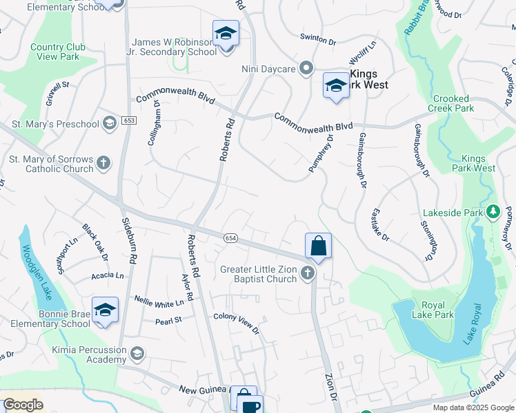 map of restaurants, bars, coffee shops, grocery stores, and more near 5350 Brandon Ridge Way in Fairfax
